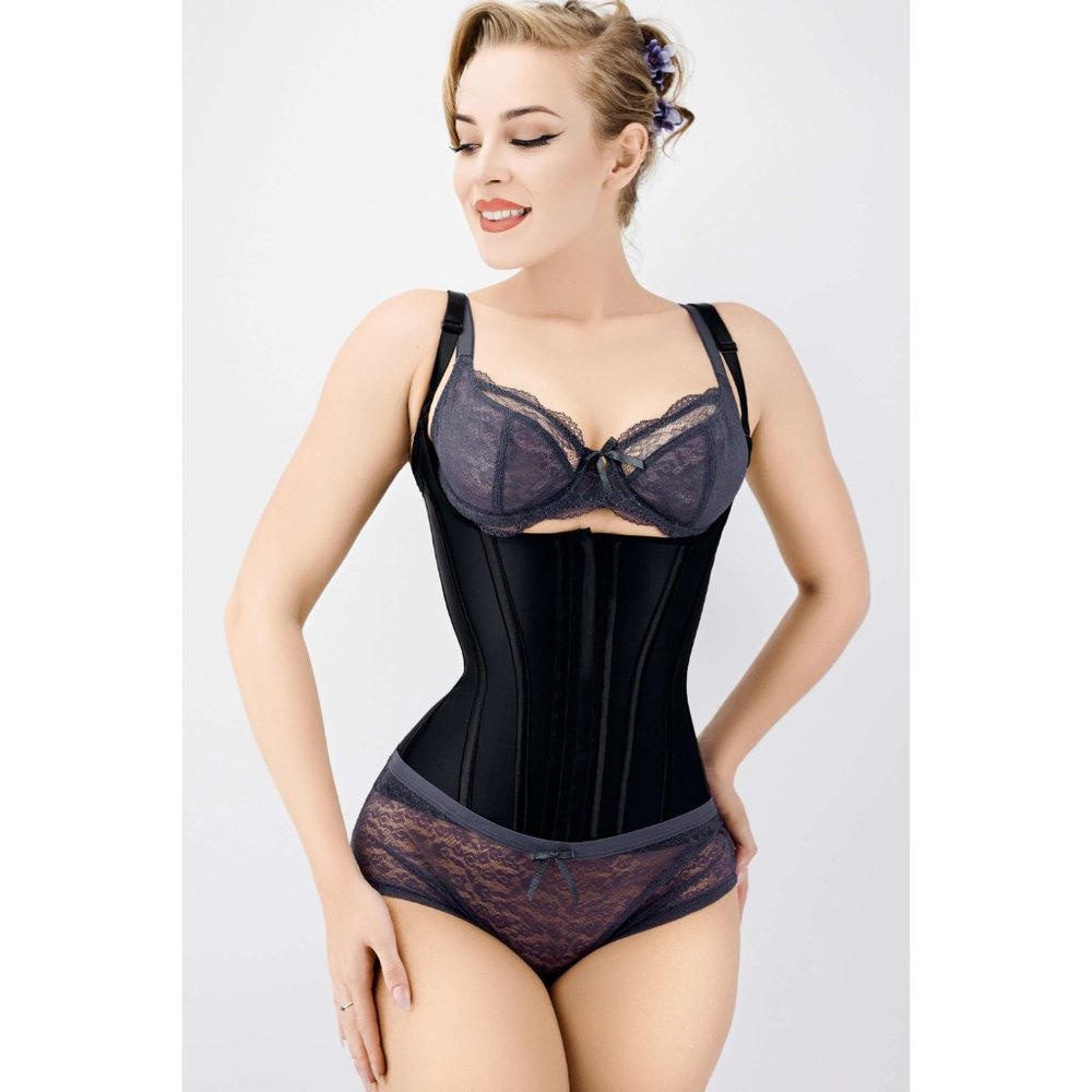 Corset Story Black Latex Underbust Corset with Adjustable Bra Straps